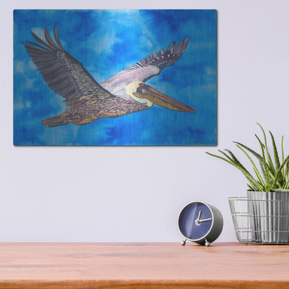 Luxe Metal Art 'Flying Pelican' by Carissa Luminess, Metal Wall Art,16x12