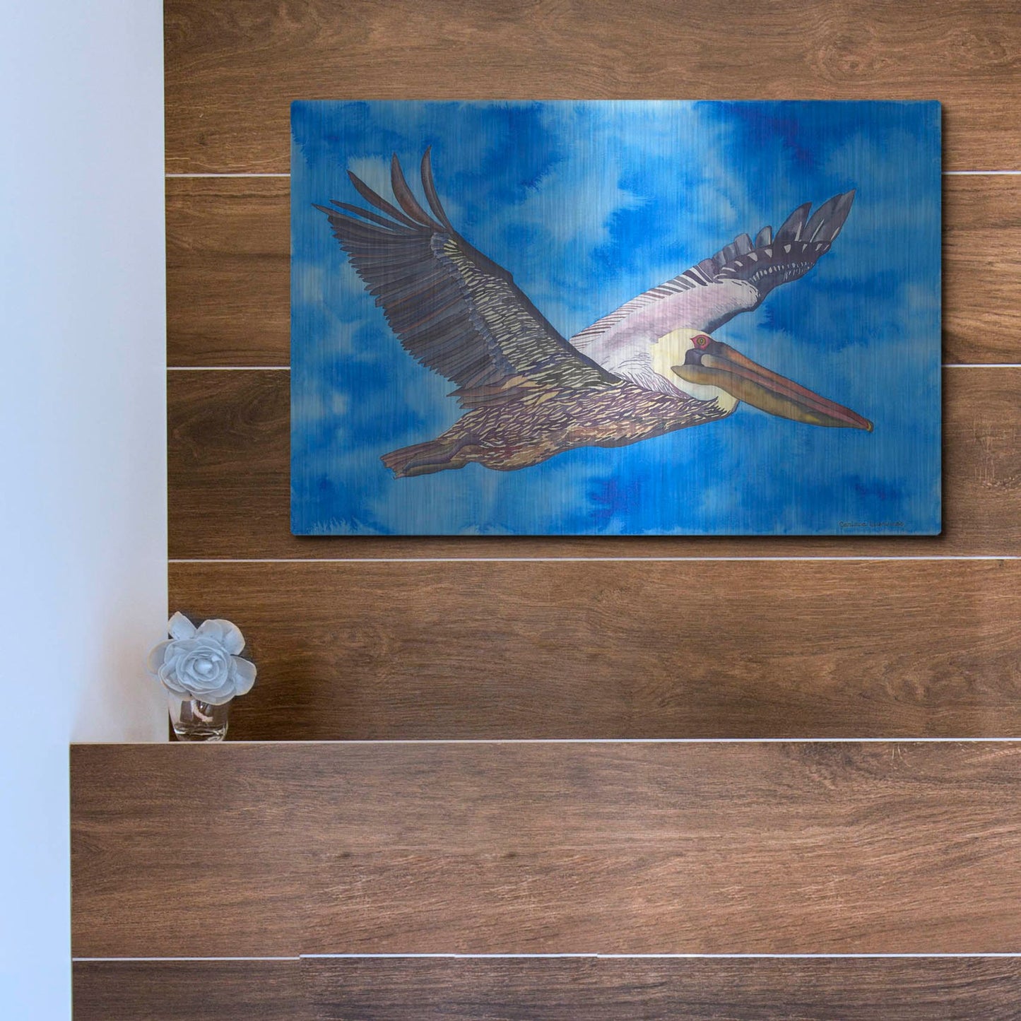 Luxe Metal Art 'Flying Pelican' by Carissa Luminess, Metal Wall Art,16x12