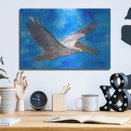 Luxe Metal Art 'Flying Pelican' by Carissa Luminess, Metal Wall Art,16x12