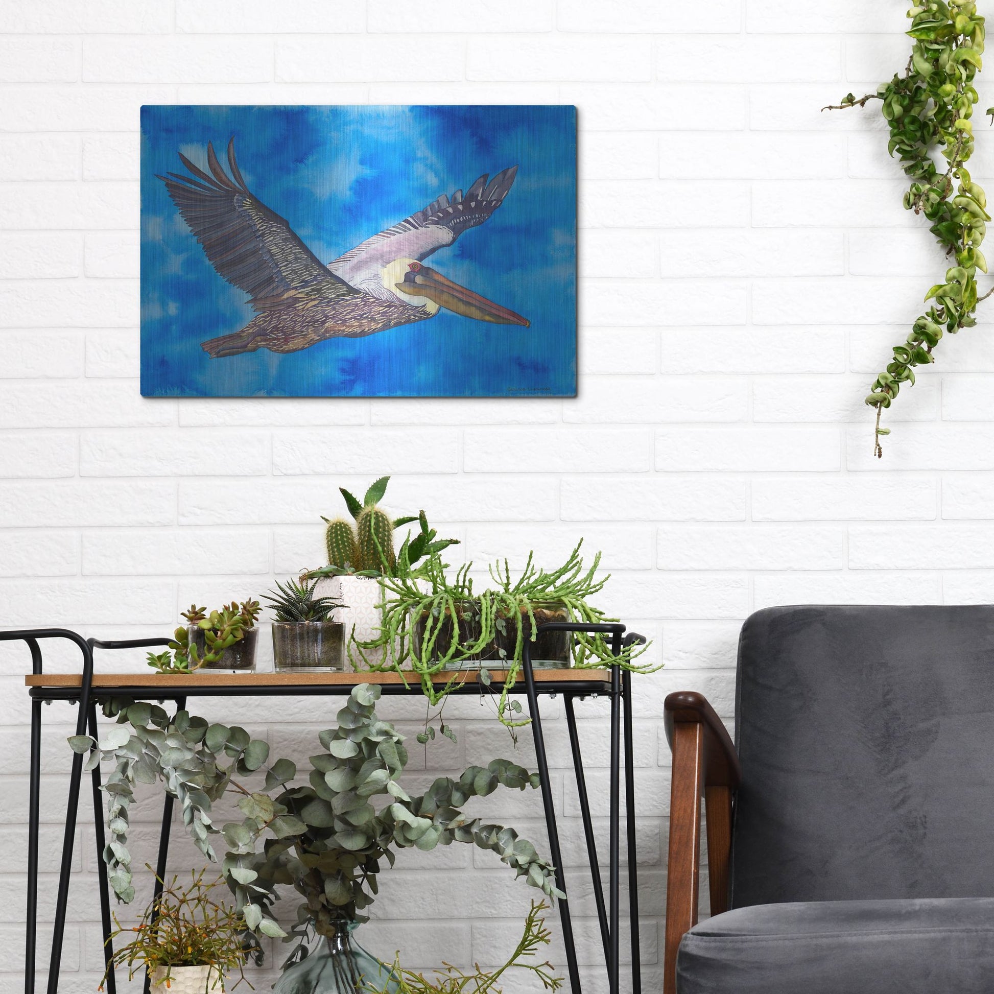 Luxe Metal Art 'Flying Pelican' by Carissa Luminess, Metal Wall Art,16x12