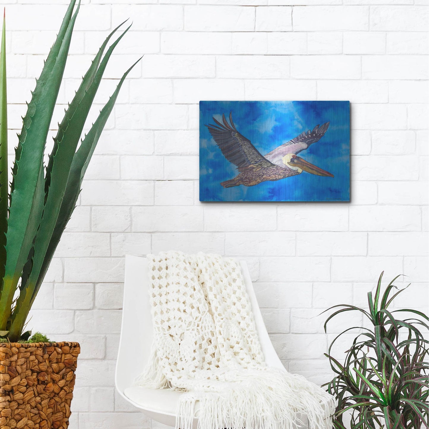 Luxe Metal Art 'Flying Pelican' by Carissa Luminess, Metal Wall Art,16x12