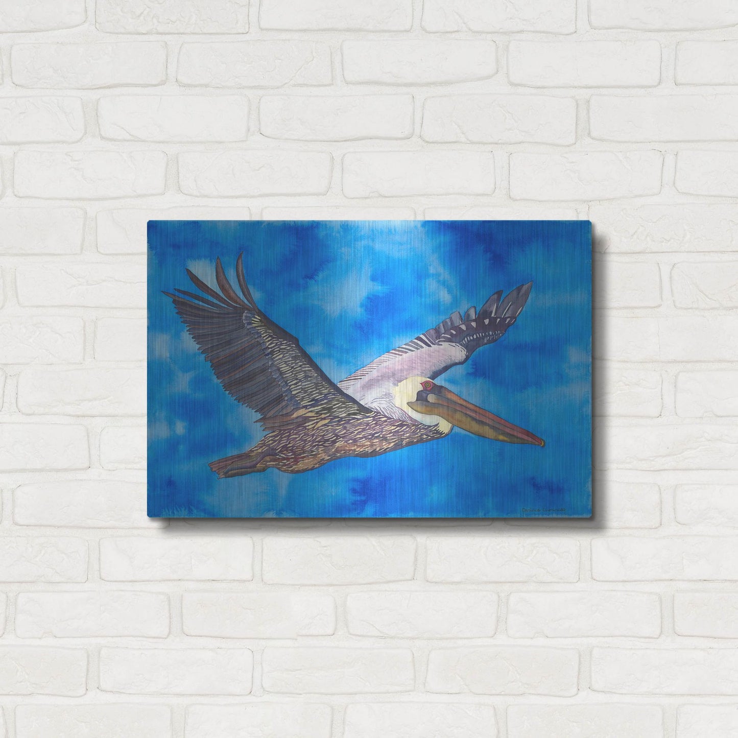 Luxe Metal Art 'Flying Pelican' by Carissa Luminess, Metal Wall Art,24x16