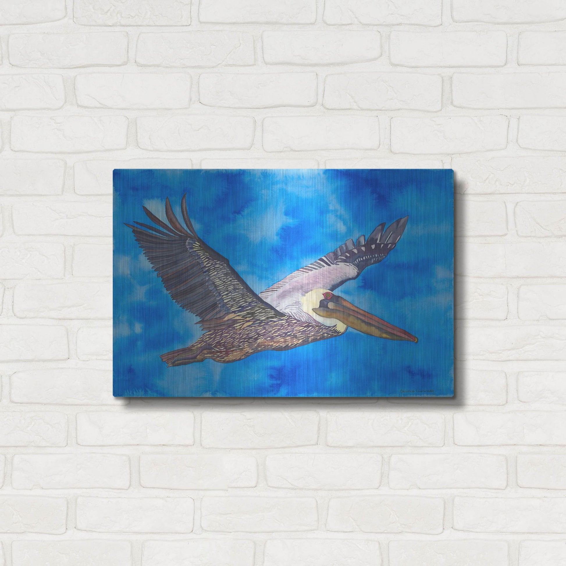 Luxe Metal Art 'Flying Pelican' by Carissa Luminess, Metal Wall Art,24x16