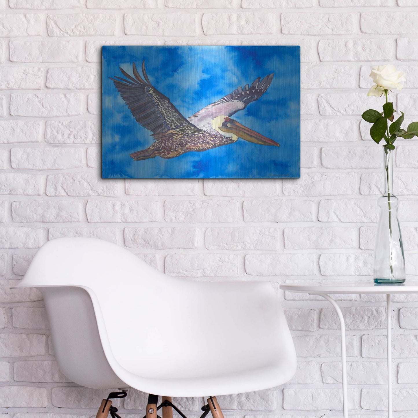 Luxe Metal Art 'Flying Pelican' by Carissa Luminess, Metal Wall Art,24x16