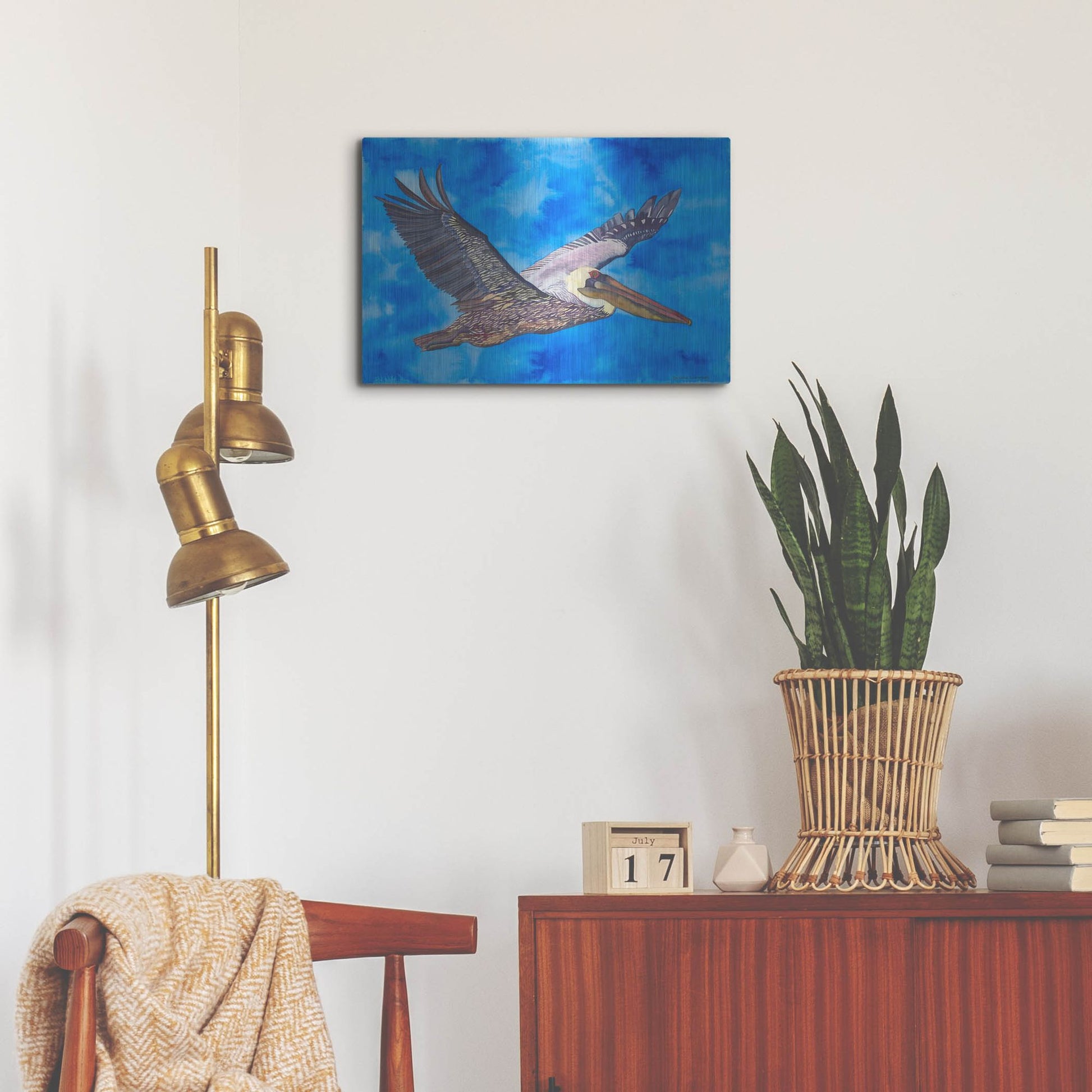Luxe Metal Art 'Flying Pelican' by Carissa Luminess, Metal Wall Art,24x16
