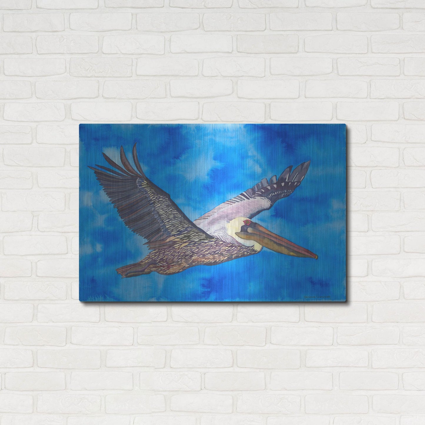 Luxe Metal Art 'Flying Pelican' by Carissa Luminess, Metal Wall Art,36x24