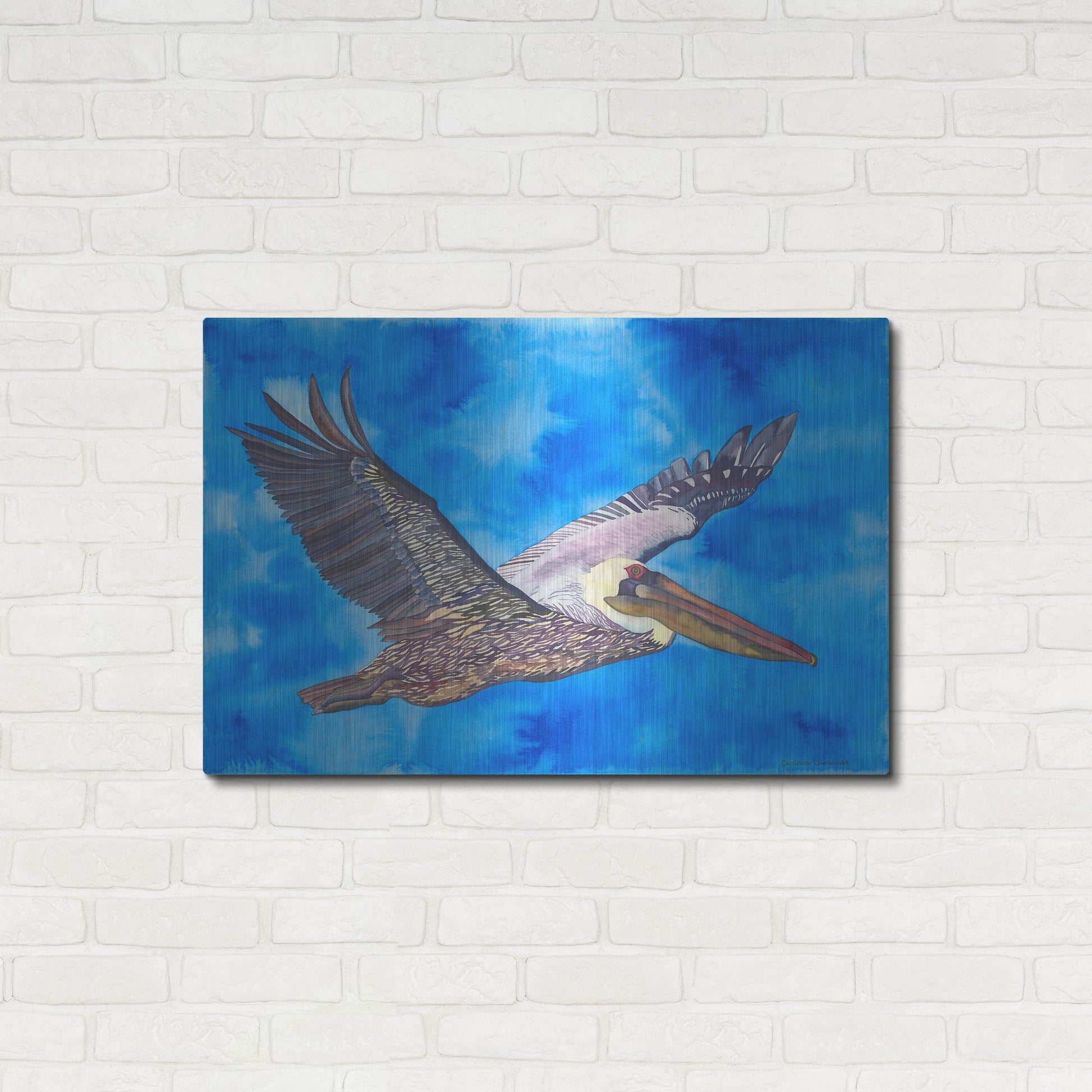 Luxe Metal Art 'Flying Pelican' by Carissa Luminess, Metal Wall Art,36x24