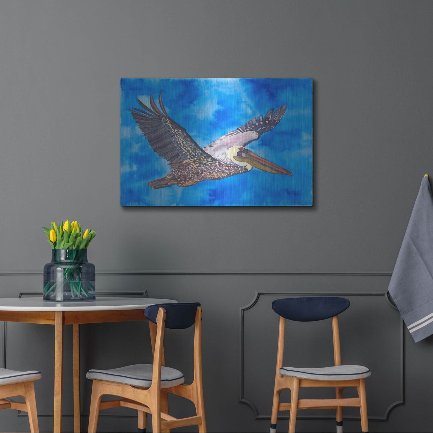 Luxe Metal Art 'Flying Pelican' by Carissa Luminess, Metal Wall Art,36x24