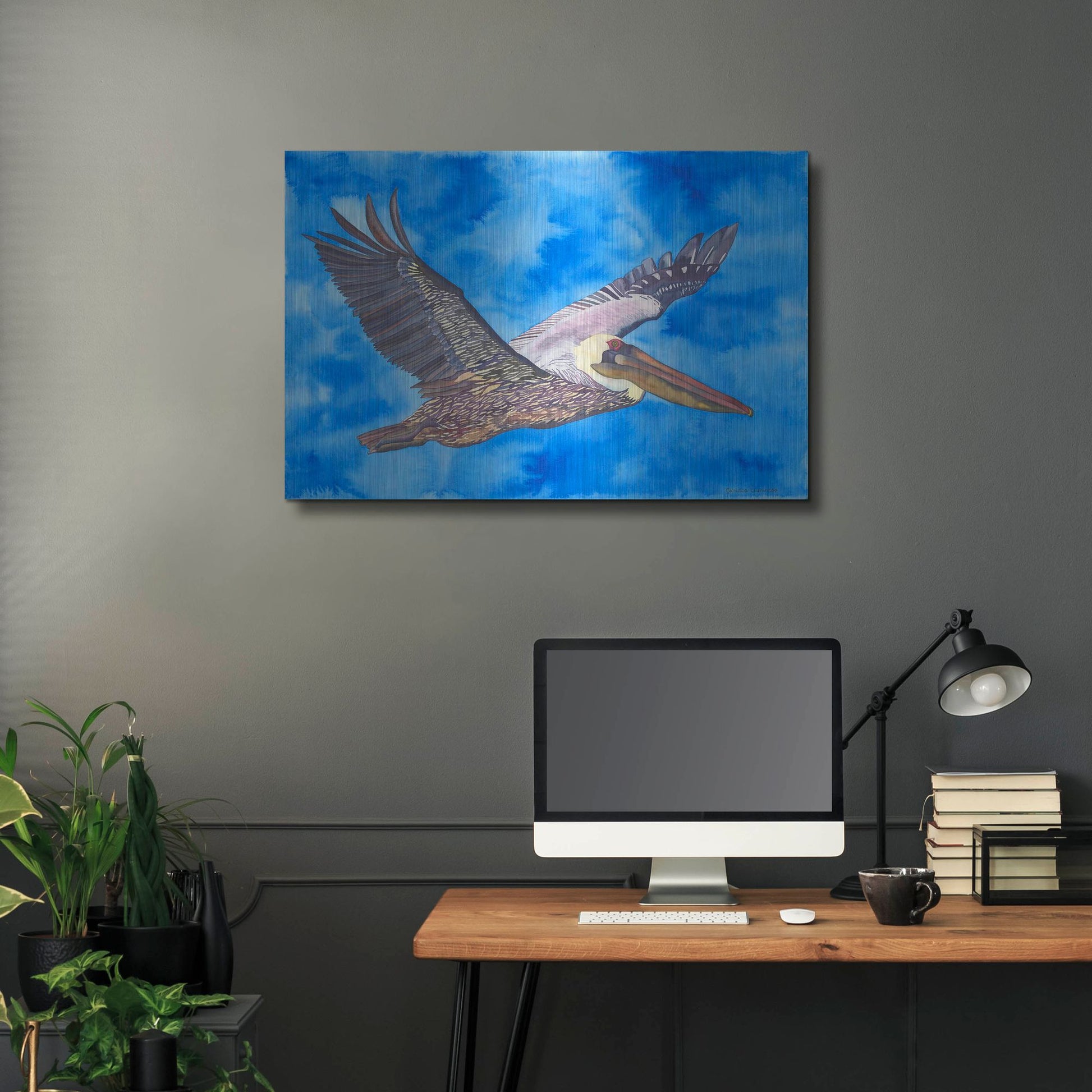 Luxe Metal Art 'Flying Pelican' by Carissa Luminess, Metal Wall Art,36x24