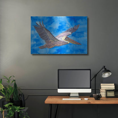 Luxe Metal Art 'Flying Pelican' by Carissa Luminess, Metal Wall Art,36x24