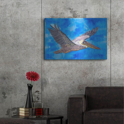 Luxe Metal Art 'Flying Pelican' by Carissa Luminess, Metal Wall Art,36x24