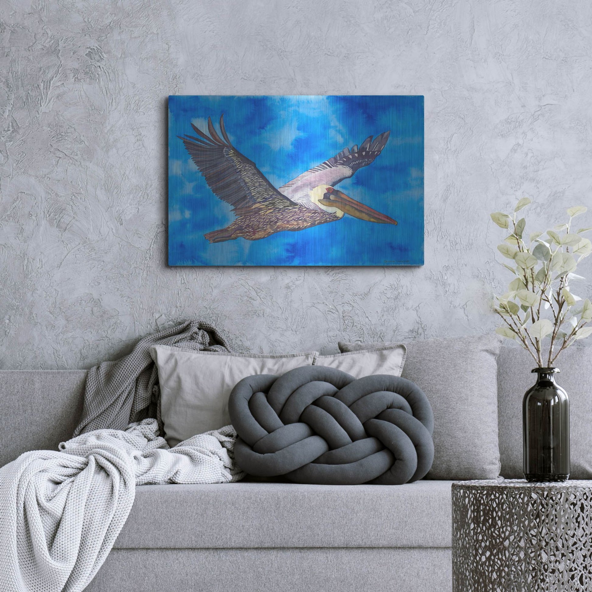 Luxe Metal Art 'Flying Pelican' by Carissa Luminess, Metal Wall Art,36x24