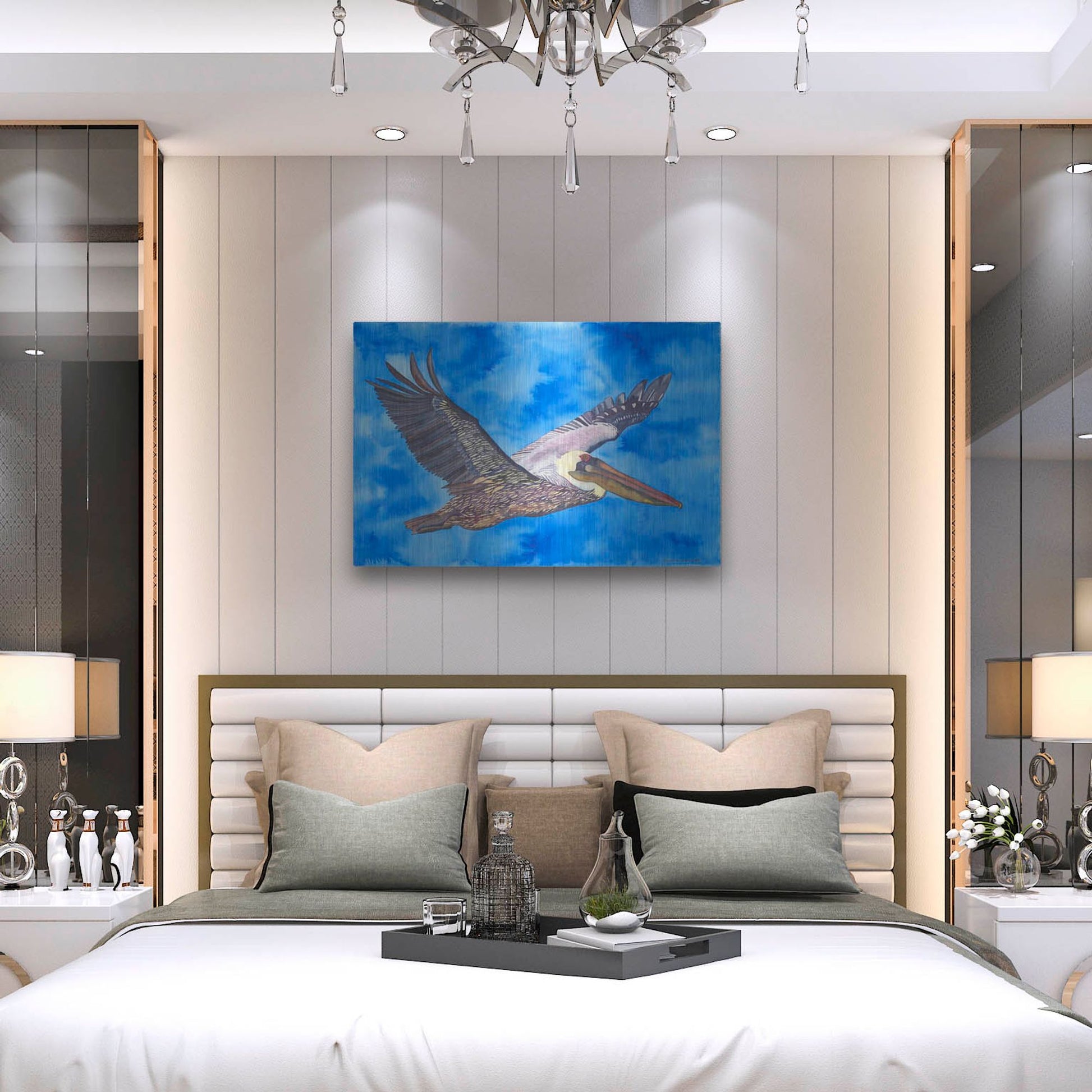 Luxe Metal Art 'Flying Pelican' by Carissa Luminess, Metal Wall Art,36x24