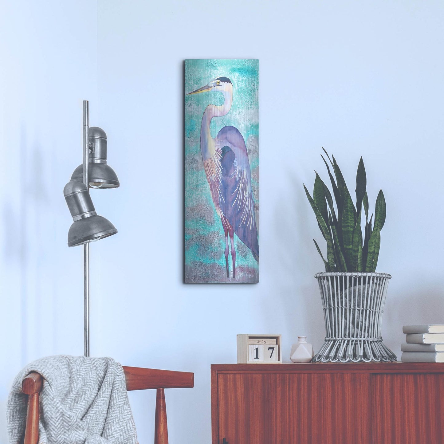 Luxe Metal Art 'Great Blue Heron' by Carissa Luminess, Metal Wall Art,12x36