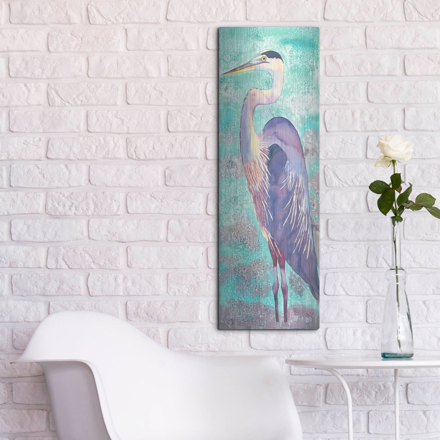 Luxe Metal Art 'Great Blue Heron' by Carissa Luminess, Metal Wall Art,12x36