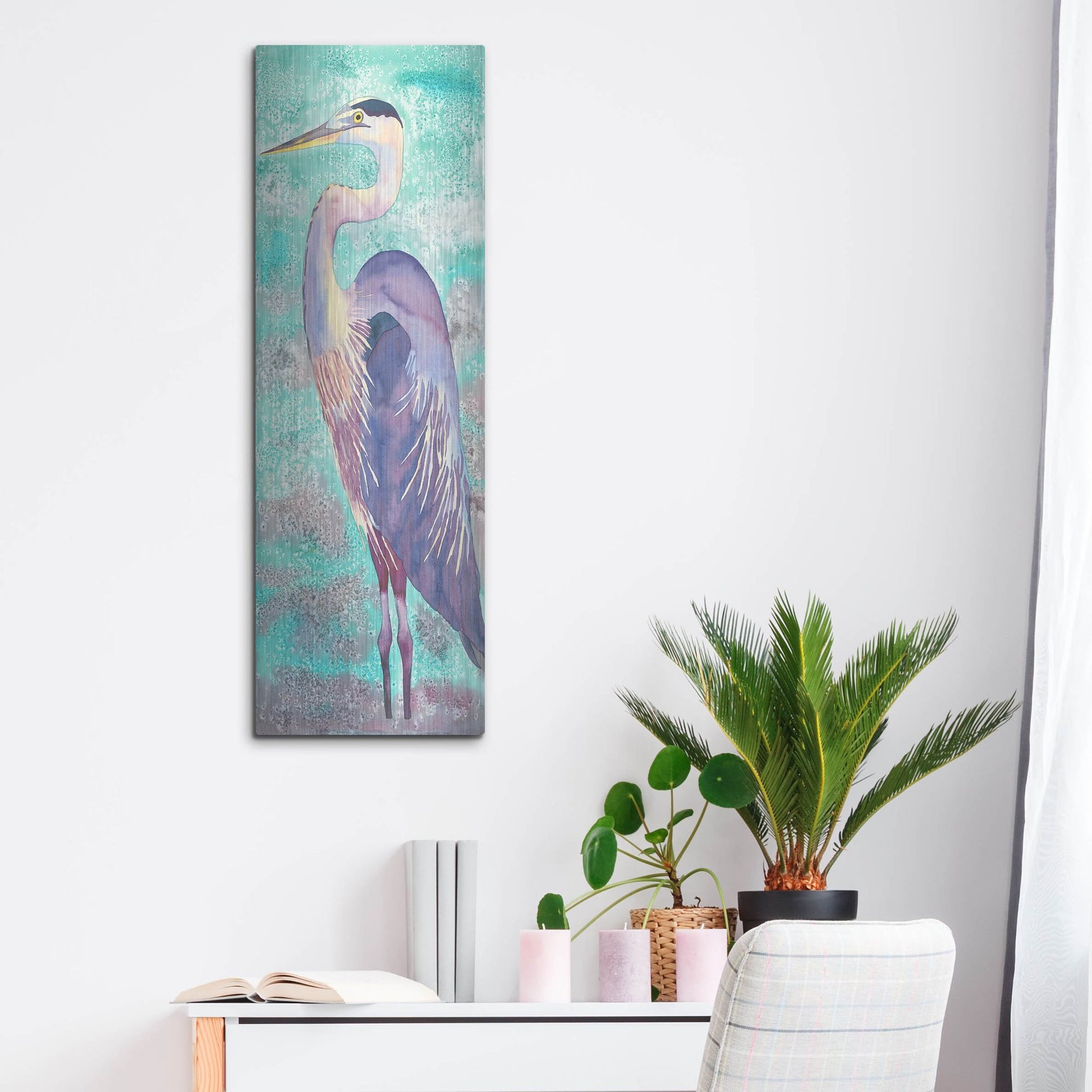 Luxe Metal Art 'Great Blue Heron' by Carissa Luminess, Metal Wall Art,12x36