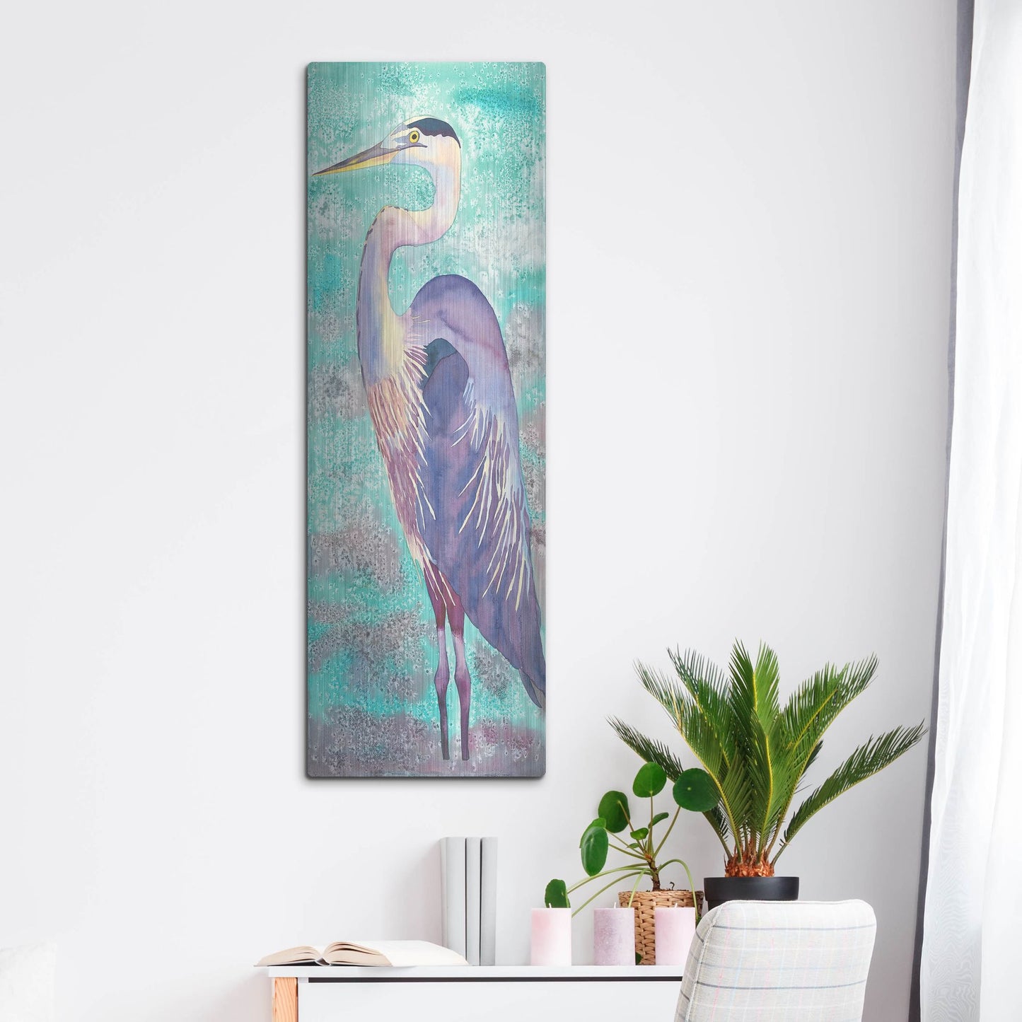 Luxe Metal Art 'Great Blue Heron' by Carissa Luminess, Metal Wall Art,16x48