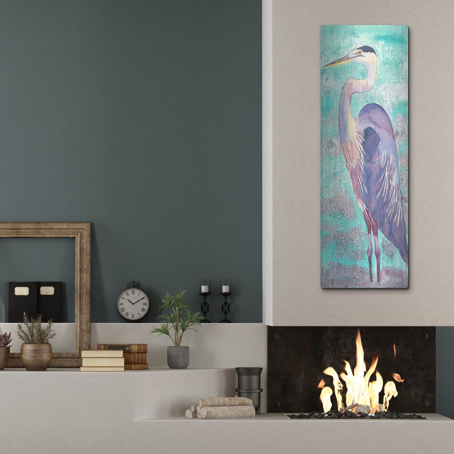 Luxe Metal Art 'Great Blue Heron' by Carissa Luminess, Metal Wall Art,16x48