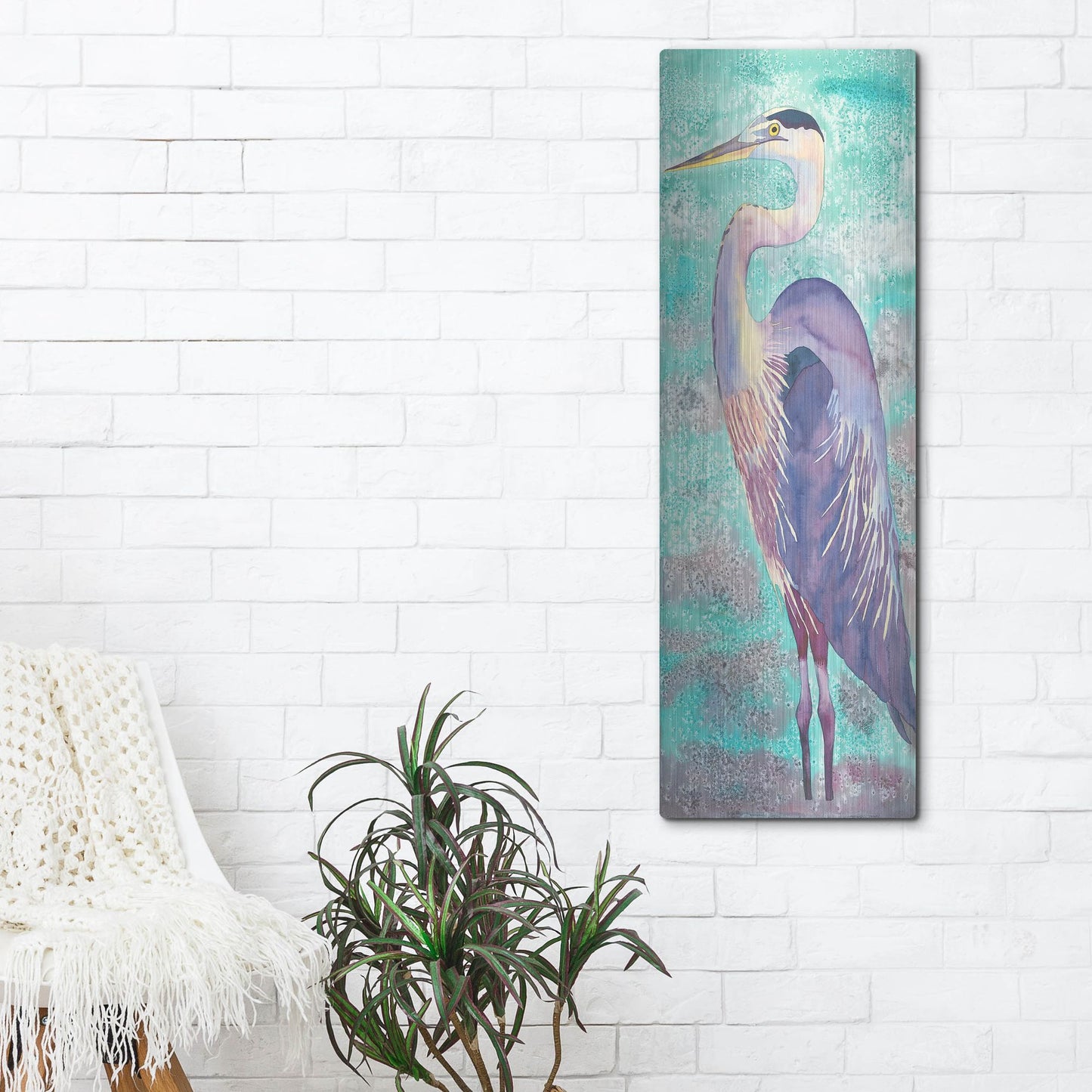 Luxe Metal Art 'Great Blue Heron' by Carissa Luminess, Metal Wall Art,16x48