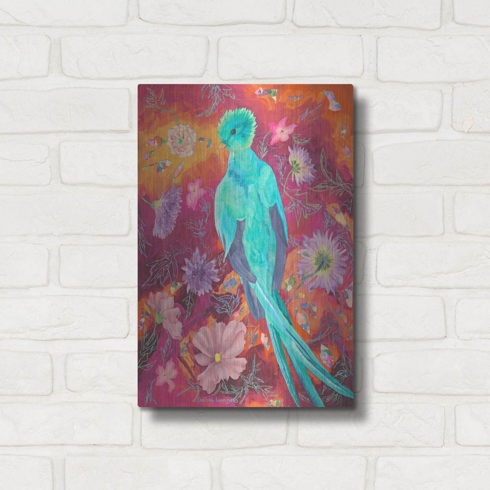 Luxe Metal Art 'Quetzecal' by Carissa Luminess, Metal Wall Art,12x16