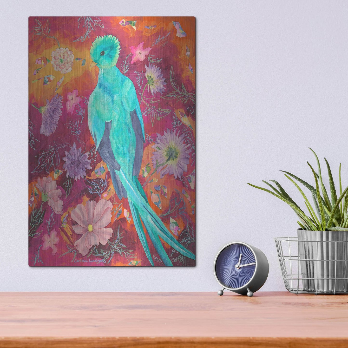 Luxe Metal Art 'Quetzecal' by Carissa Luminess, Metal Wall Art,12x16