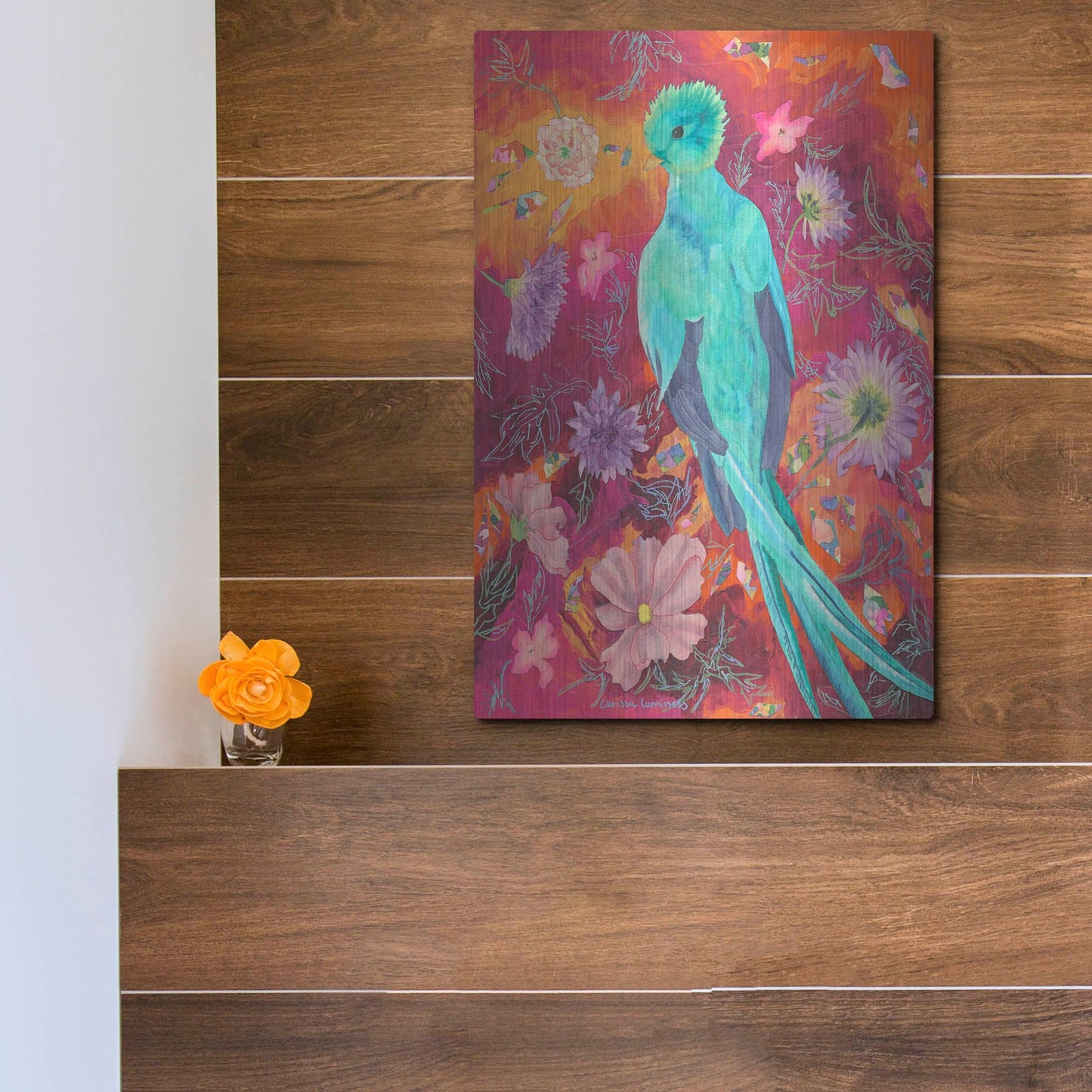 Luxe Metal Art 'Quetzecal' by Carissa Luminess, Metal Wall Art,12x16