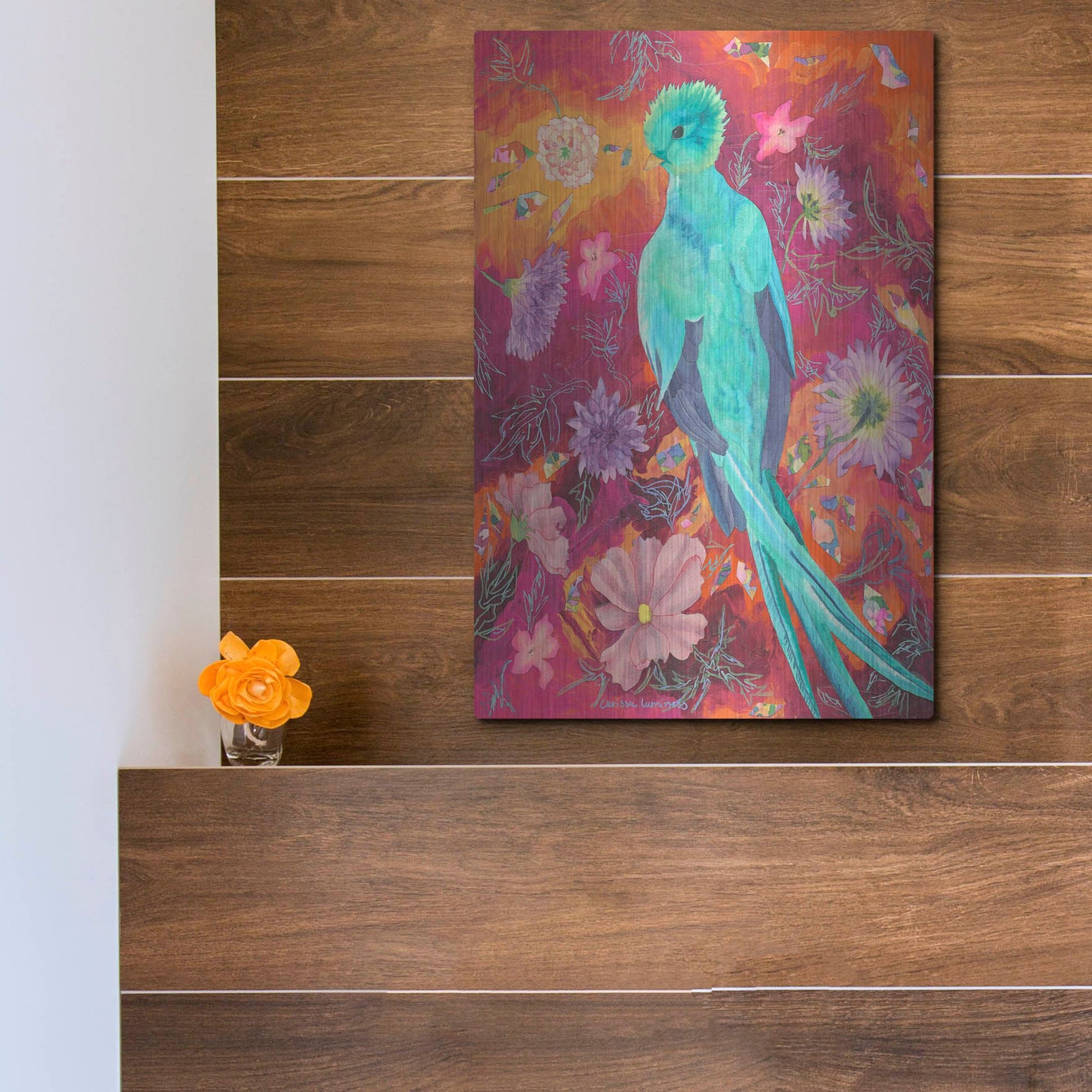 Luxe Metal Art 'Quetzecal' by Carissa Luminess, Metal Wall Art,12x16