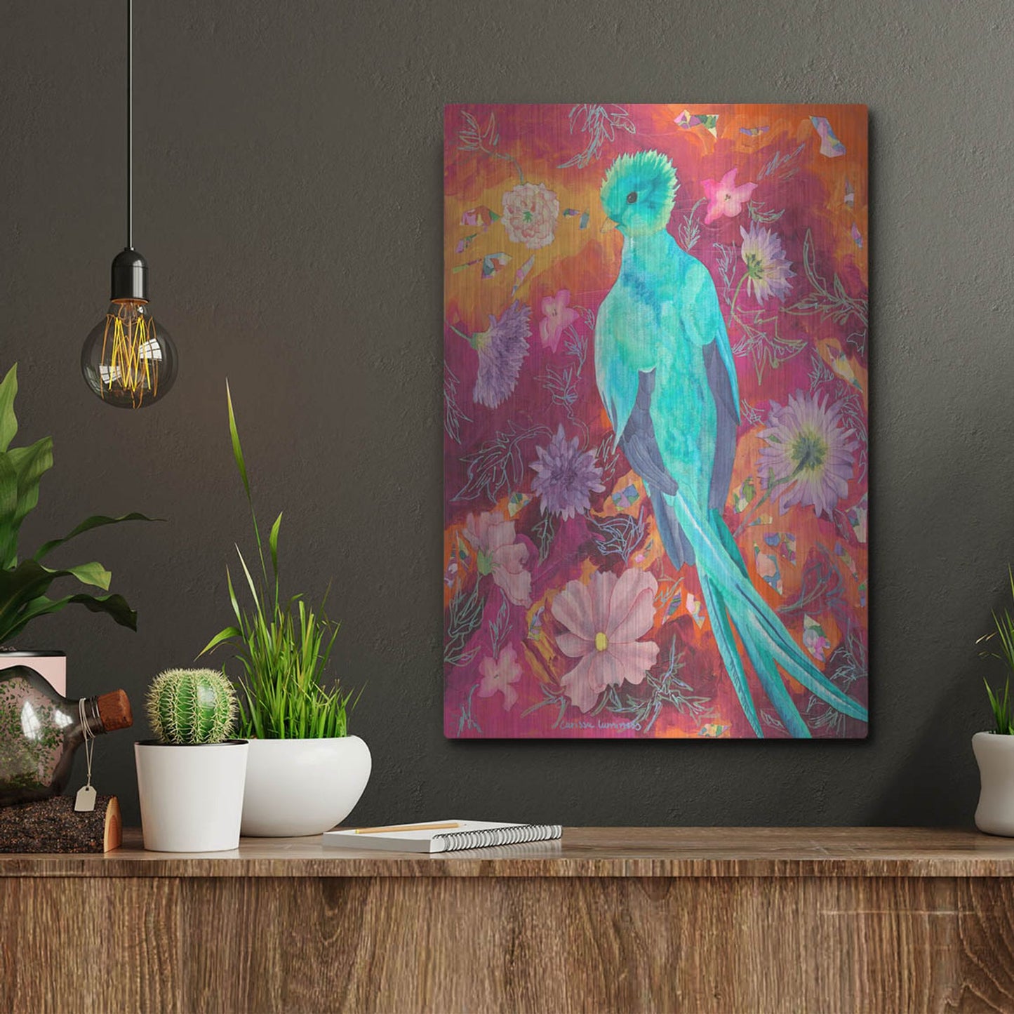 Luxe Metal Art 'Quetzecal' by Carissa Luminess, Metal Wall Art,12x16