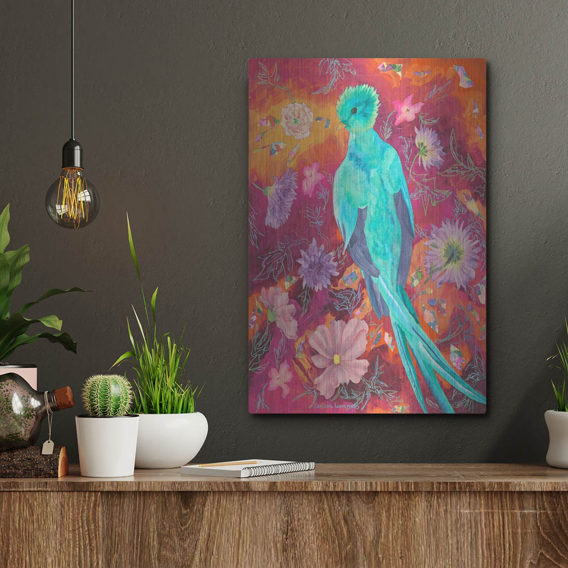 Luxe Metal Art 'Quetzecal' by Carissa Luminess, Metal Wall Art,12x16