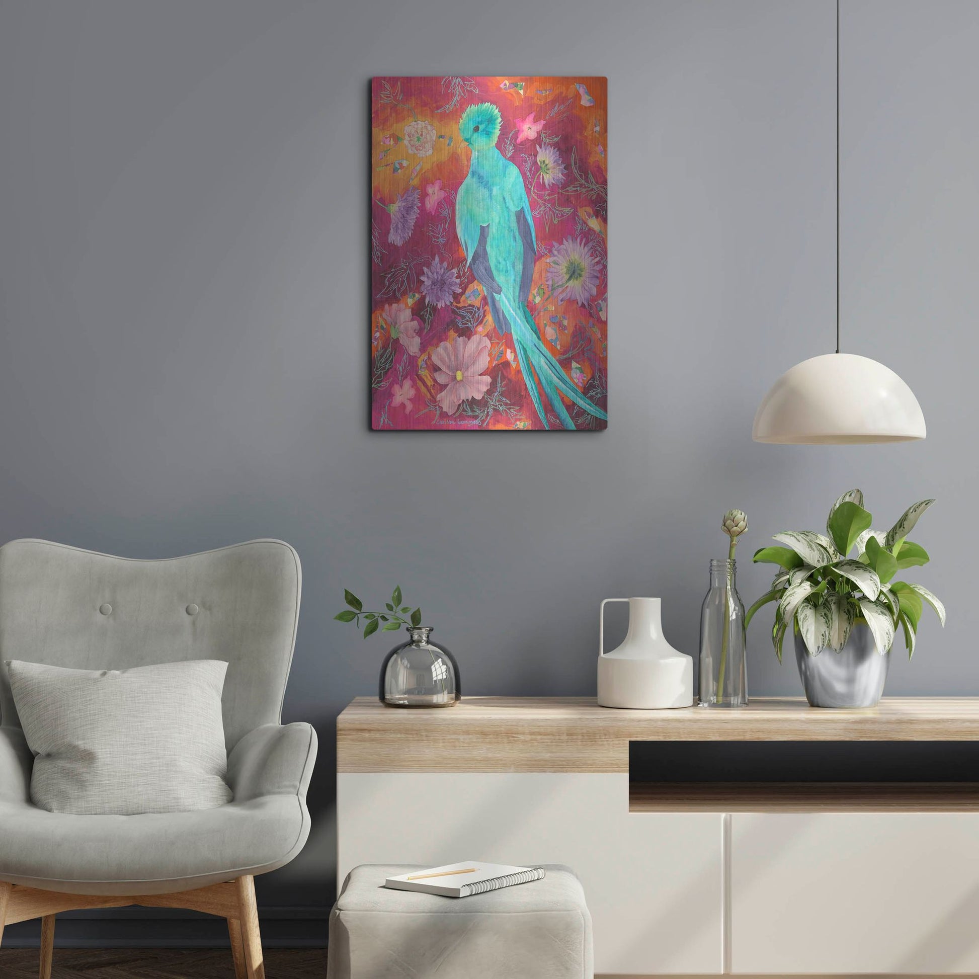 Luxe Metal Art 'Quetzecal' by Carissa Luminess, Metal Wall Art,16x24