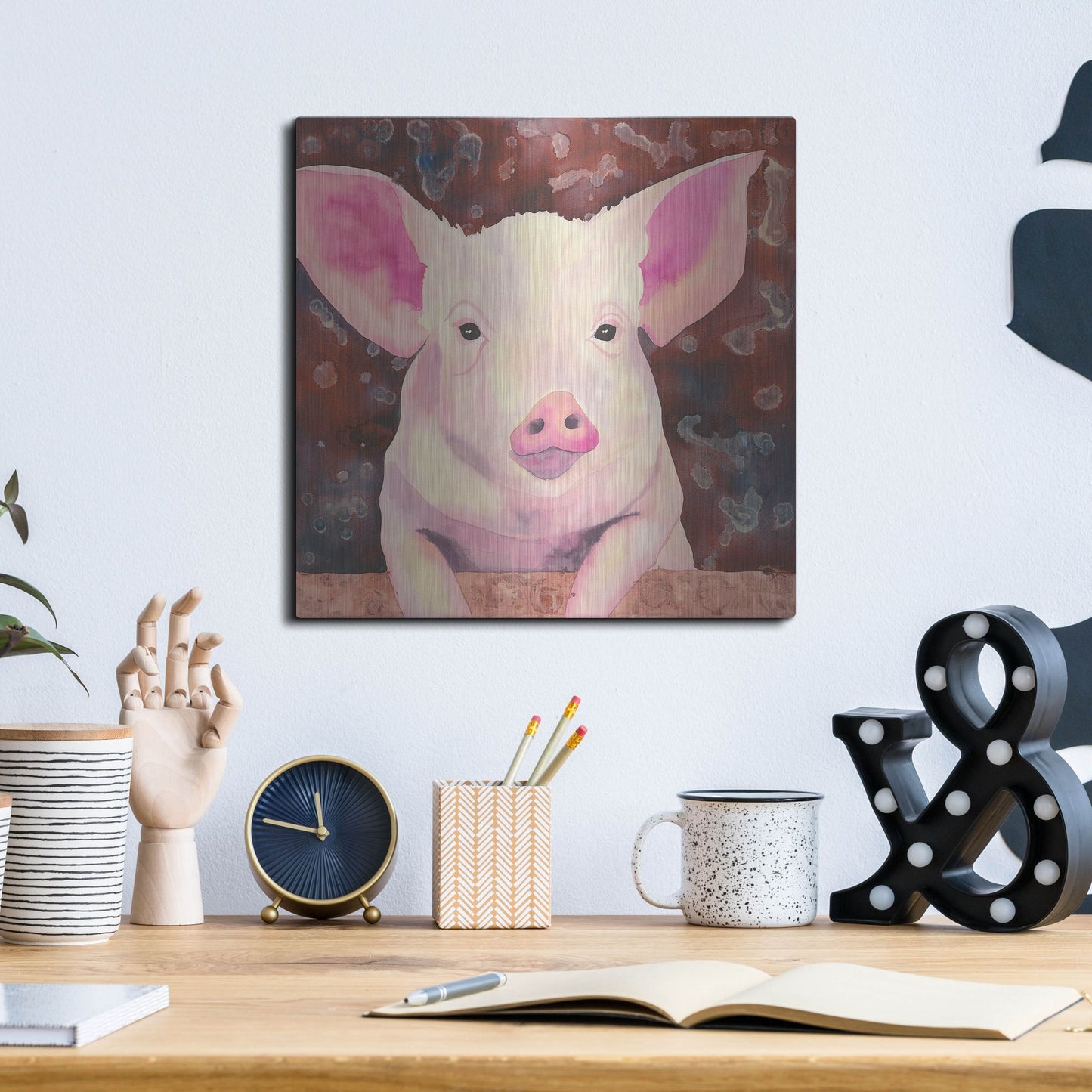 Luxe Metal Art 'Pig' by Carissa Luminess, Metal Wall Art,12x12