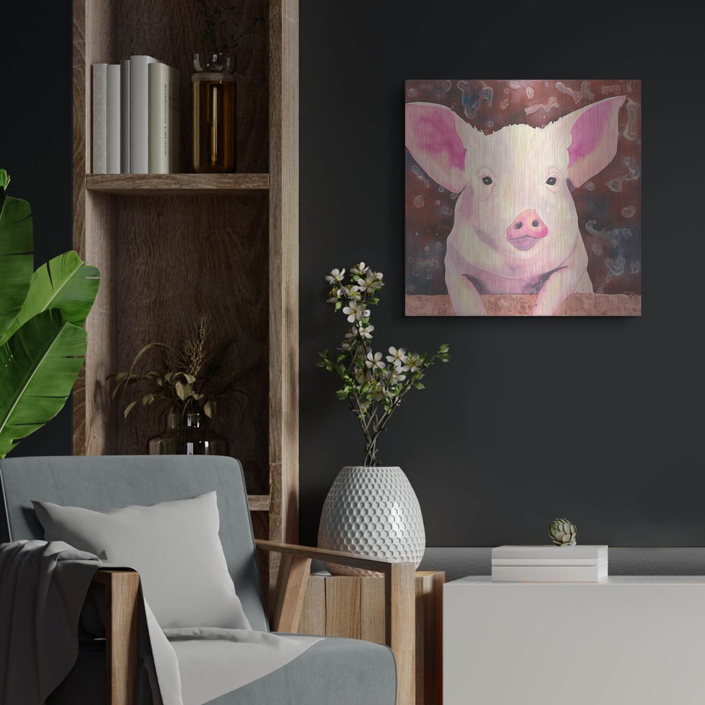 Luxe Metal Art 'Pig' by Carissa Luminess, Metal Wall Art,24x24