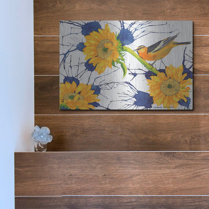 Luxe Metal Art 'Oriole with Sunflowers' by Carissa Luminess, Metal Wall Art,16x12
