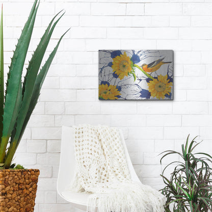 Luxe Metal Art 'Oriole with Sunflowers' by Carissa Luminess, Metal Wall Art,16x12