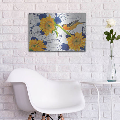 Luxe Metal Art 'Oriole with Sunflowers' by Carissa Luminess, Metal Wall Art,24x16