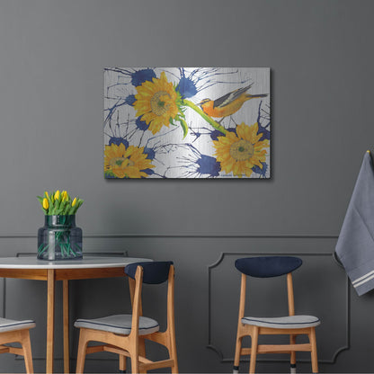 Luxe Metal Art 'Oriole with Sunflowers' by Carissa Luminess, Metal Wall Art,36x24