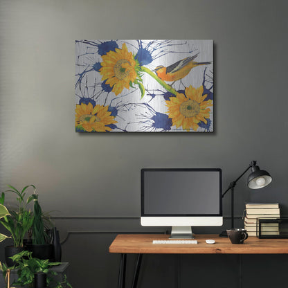 Luxe Metal Art 'Oriole with Sunflowers' by Carissa Luminess, Metal Wall Art,36x24