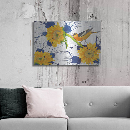 Luxe Metal Art 'Oriole with Sunflowers' by Carissa Luminess, Metal Wall Art,36x24