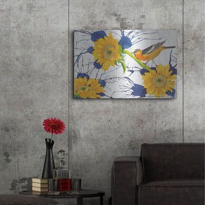 Luxe Metal Art 'Oriole with Sunflowers' by Carissa Luminess, Metal Wall Art,36x24