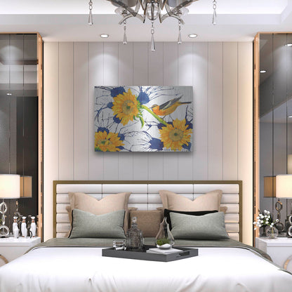 Luxe Metal Art 'Oriole with Sunflowers' by Carissa Luminess, Metal Wall Art,36x24