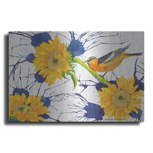 Luxe Metal Art 'Oriole with Sunflowers' by Carissa Luminess, Metal Wall Art