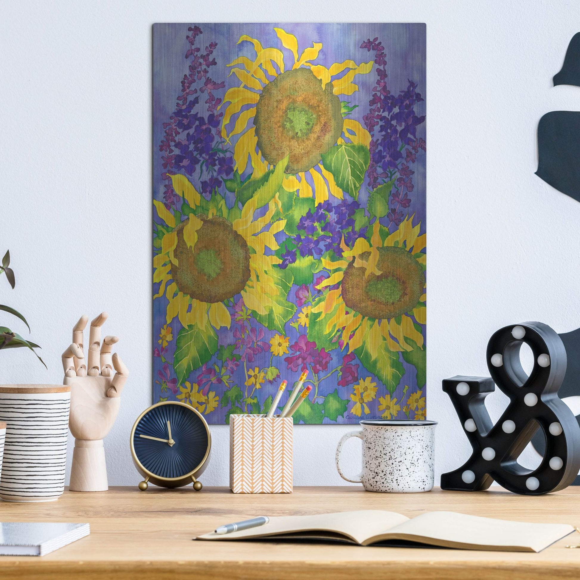 Luxe Metal Art 'Sunflower Power' by Carissa Luminess, Metal Wall Art,12x16