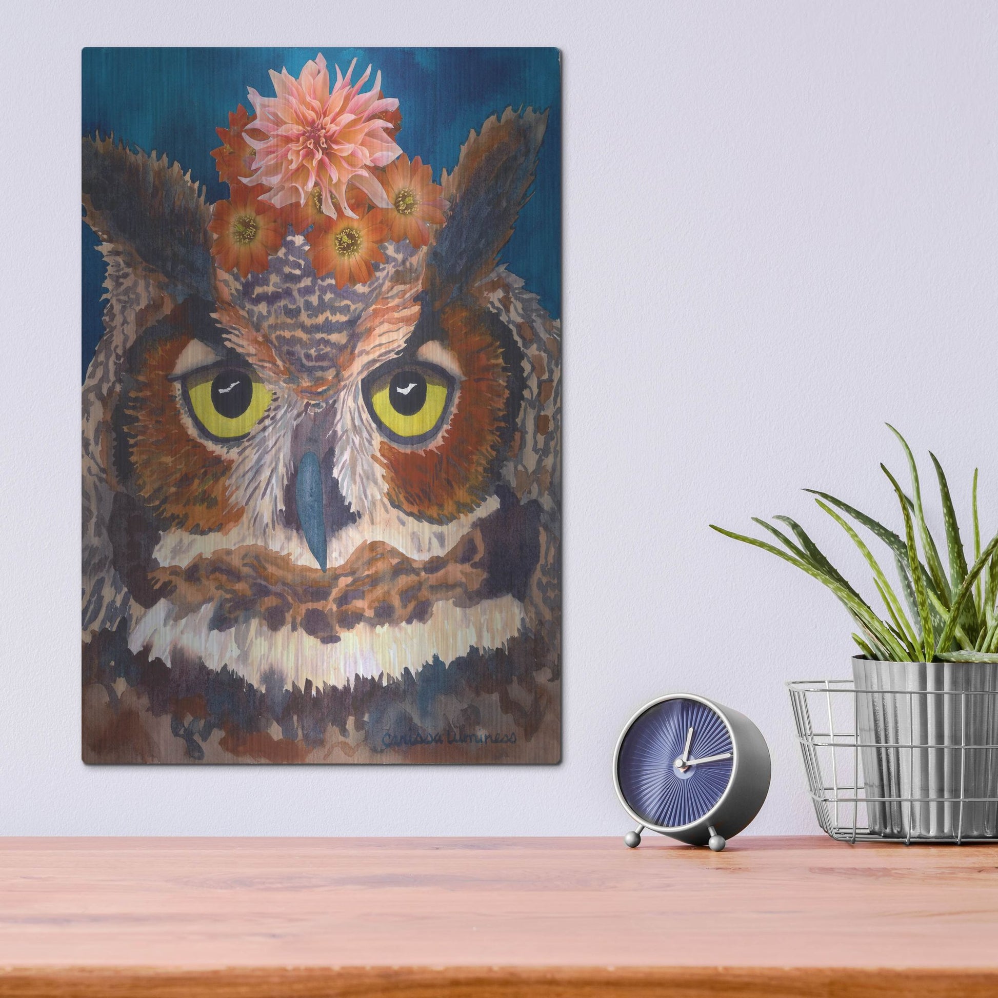 Luxe Metal Art 'Great Horned Owl' by Carissa Luminess, Metal Wall Art,12x16