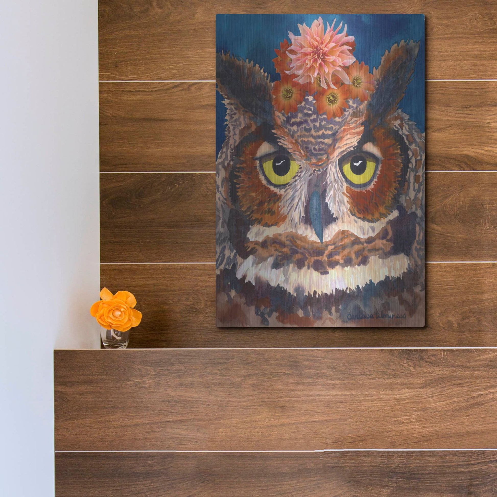 Luxe Metal Art 'Great Horned Owl' by Carissa Luminess, Metal Wall Art,12x16