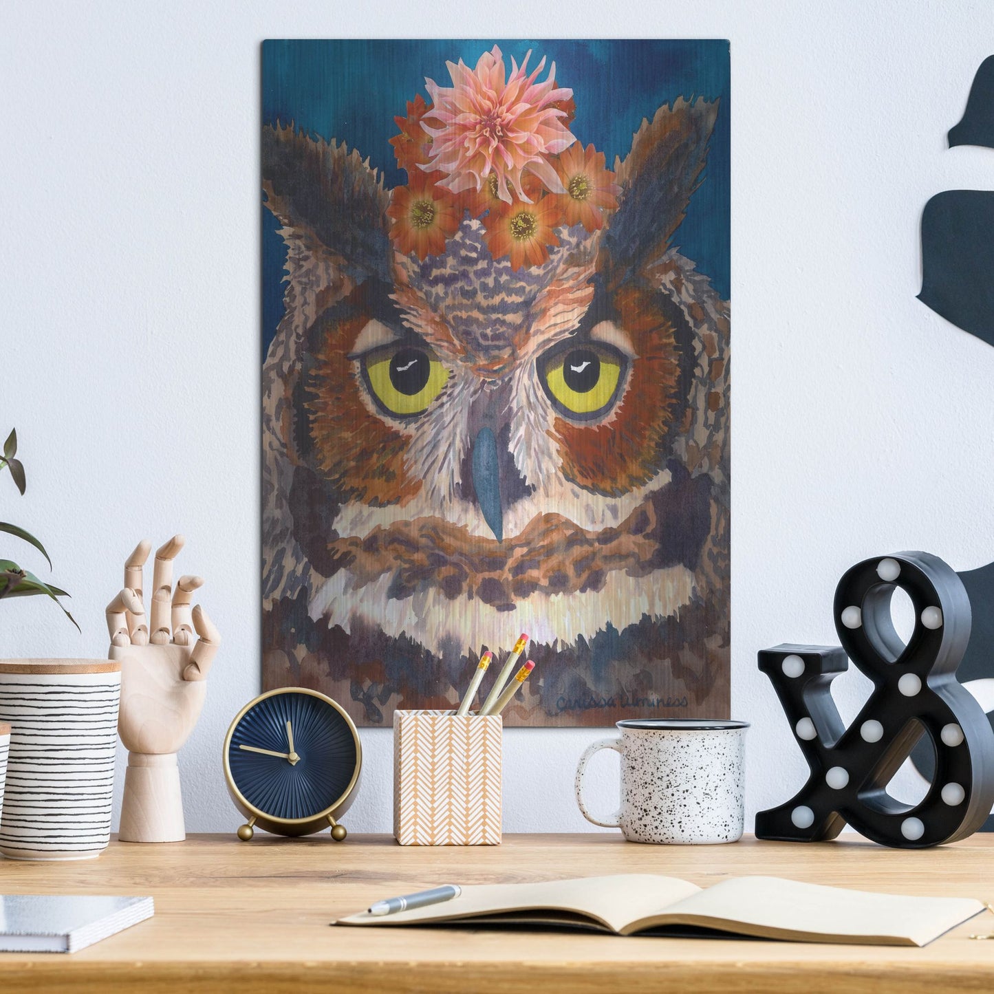 Luxe Metal Art 'Great Horned Owl' by Carissa Luminess, Metal Wall Art,12x16