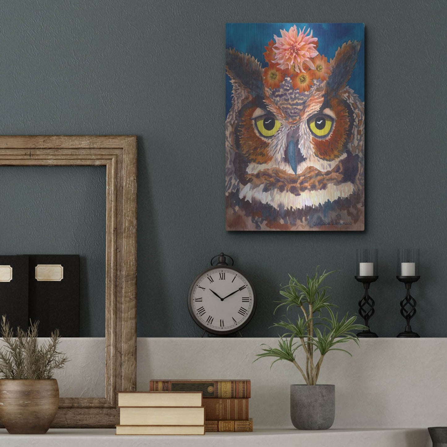 Luxe Metal Art 'Great Horned Owl' by Carissa Luminess, Metal Wall Art,12x16