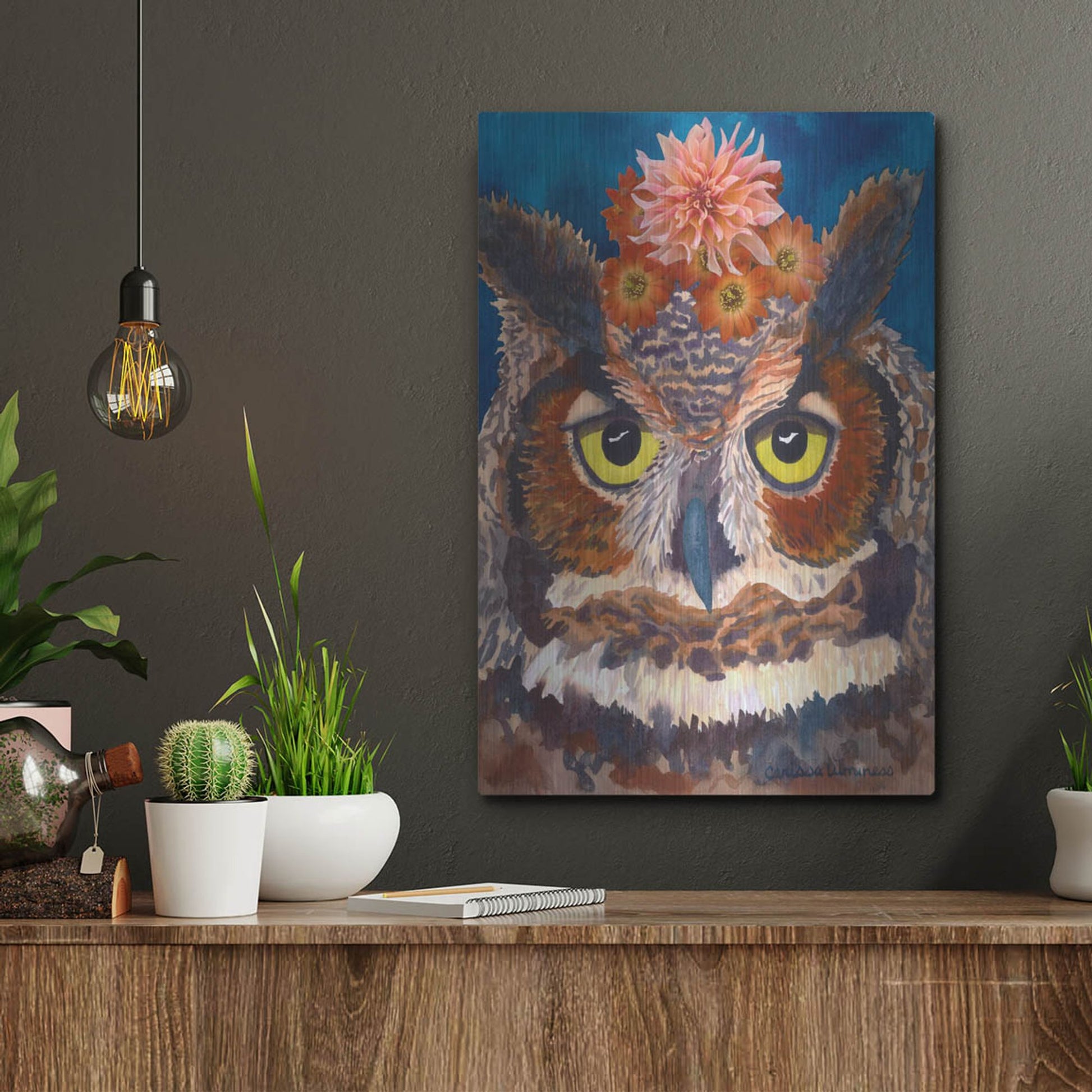 Luxe Metal Art 'Great Horned Owl' by Carissa Luminess, Metal Wall Art,12x16