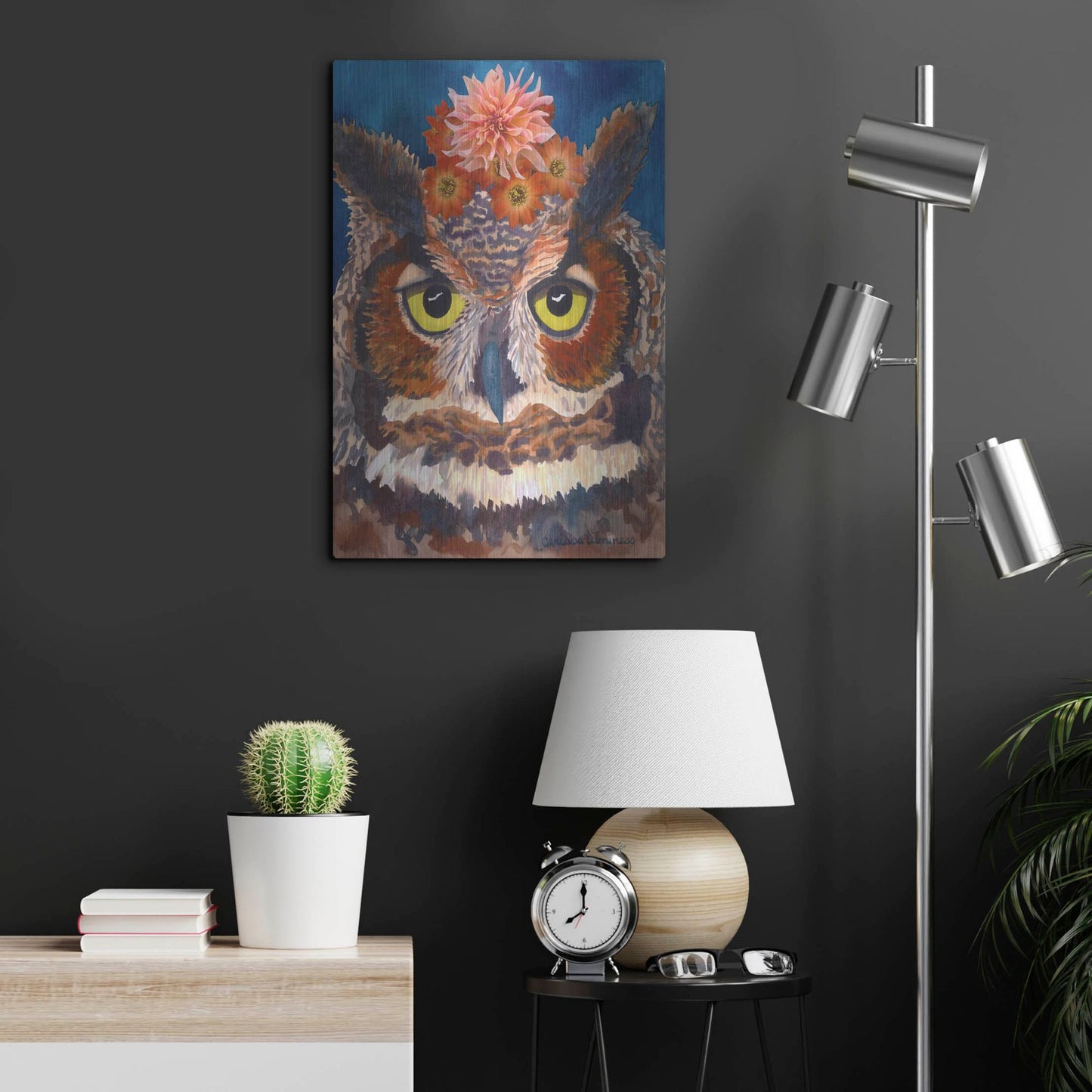 Luxe Metal Art 'Great Horned Owl' by Carissa Luminess, Metal Wall Art,16x24