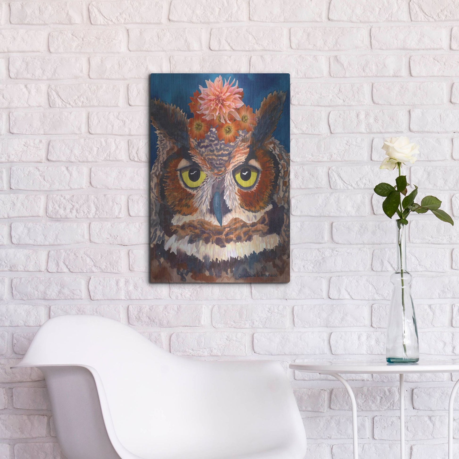 Luxe Metal Art 'Great Horned Owl' by Carissa Luminess, Metal Wall Art,16x24