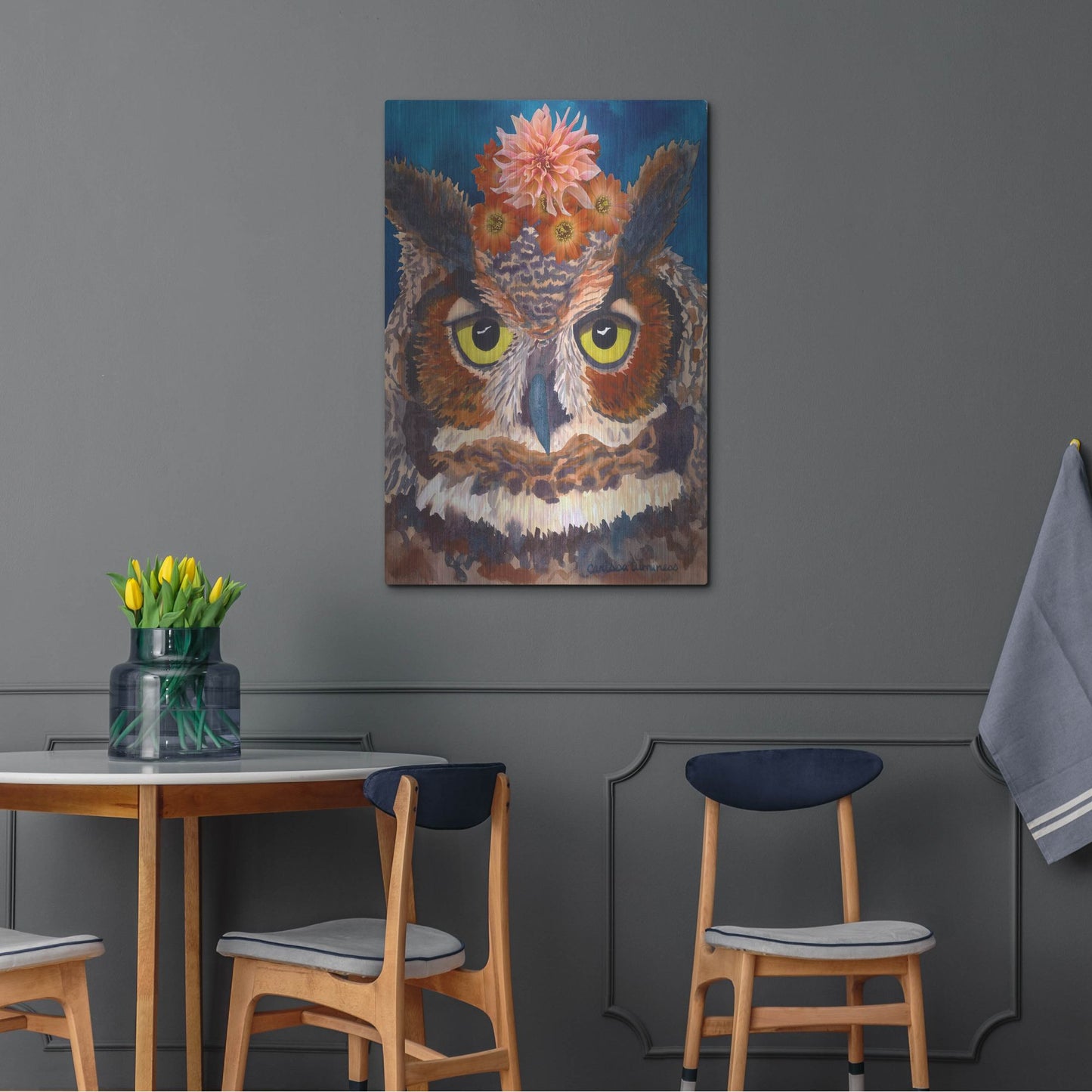 Luxe Metal Art 'Great Horned Owl' by Carissa Luminess, Metal Wall Art,24x36